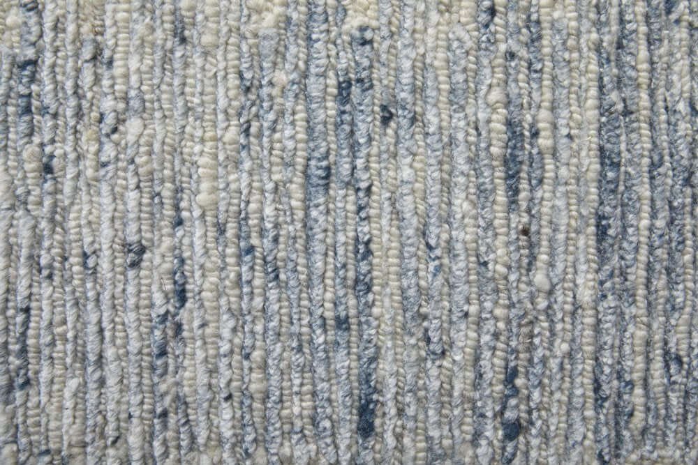 Ivory Blue And Silver Abstract Hand Knotted Distressed Area Rug | 9' x 13' close-up of texture and pattern.