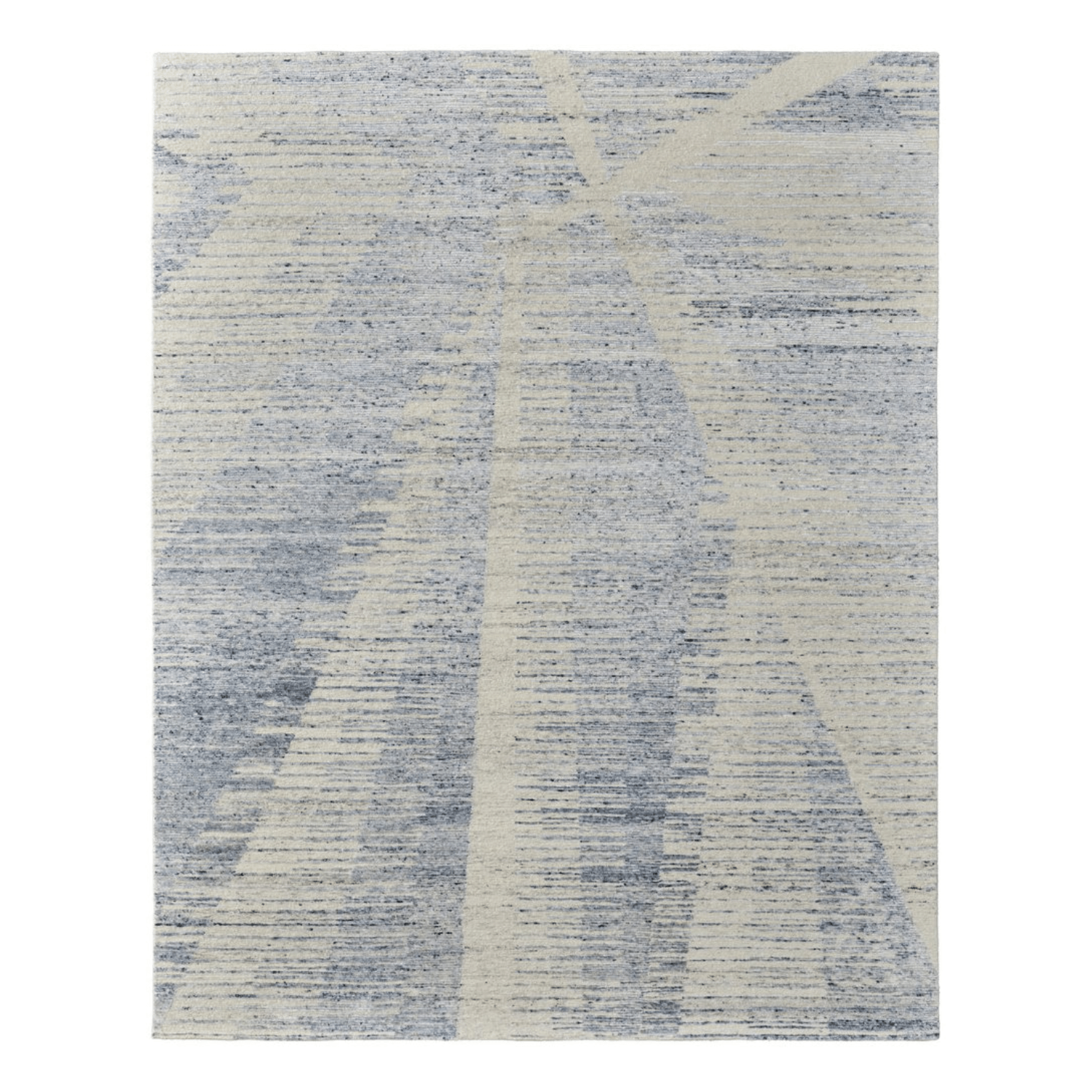 Ivory Blue And Silver Abstract Hand Knotted Distressed Area Rug | 9' x 13' with a contemporary blue and silver design.