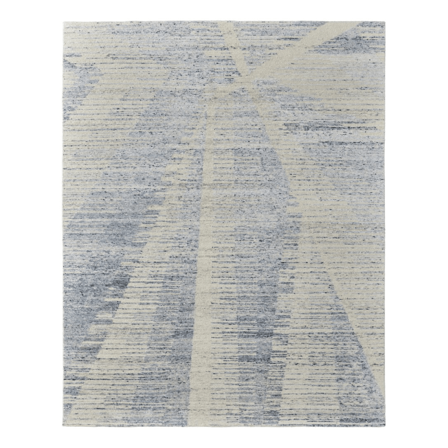 Ivory Blue And Silver Abstract Hand Knotted Distressed Area Rug | 9' x 13' with a contemporary blue and silver design.