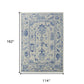 Ivory and Blue Wool Floral Hand Knotted Area Rug With Fringe Area Rug | 9' x 13' displayed with dimensions 114" x 162".