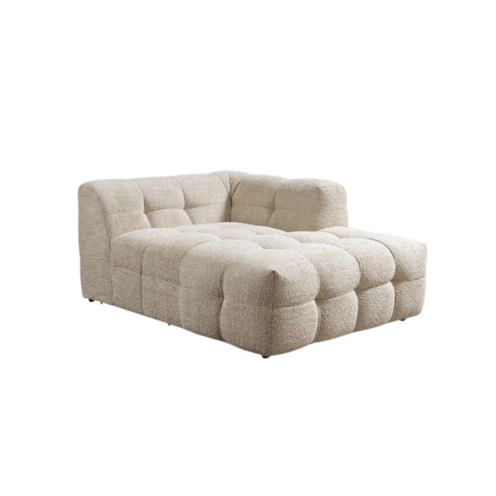 Ivory Boucle L Shaped Two Piece Sofa and Chaise Sectional With Toss Pillows showcasing its cozy design and plush texture.