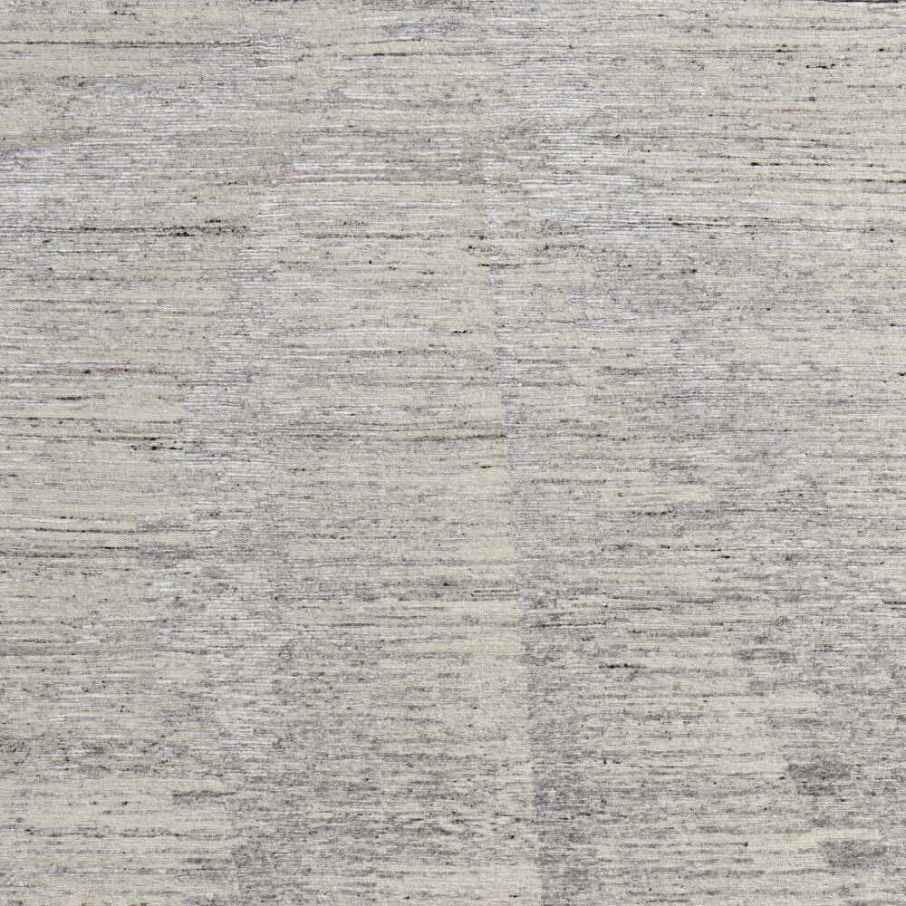 9' X 13' Ivory And Gray Abstract Hand Knotted Distressed Area Rug texture detail