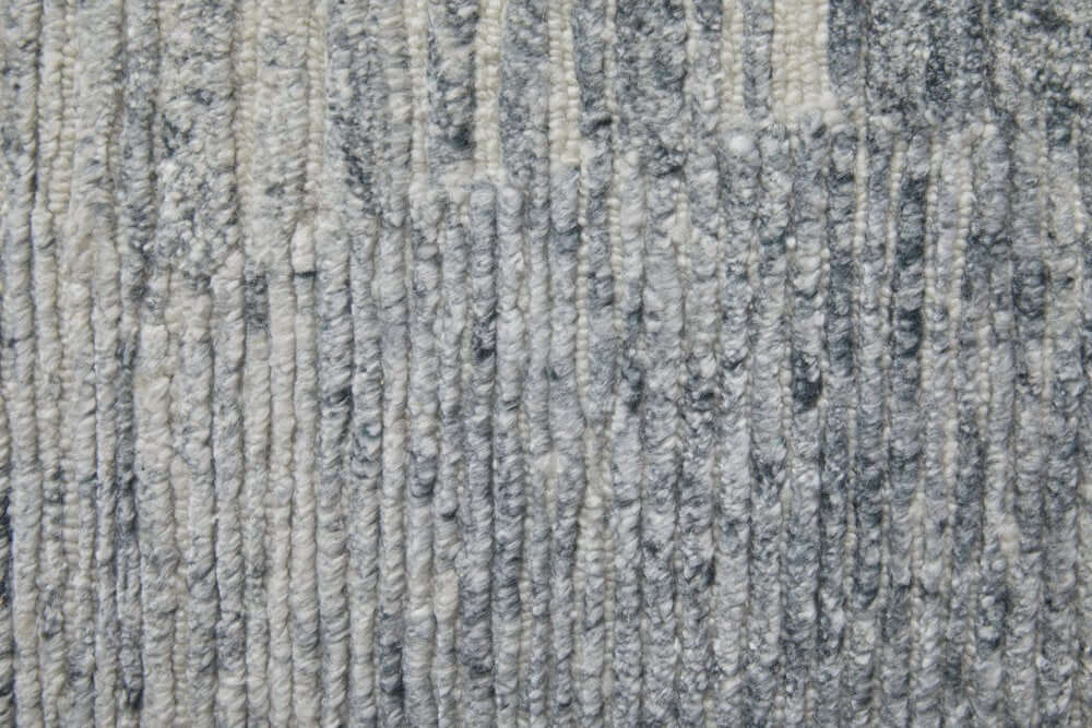 Ivory Gray and Blue Abstract Hand Knotted Worn Faded Area Rug | 9' x 13' close-up texture detail.