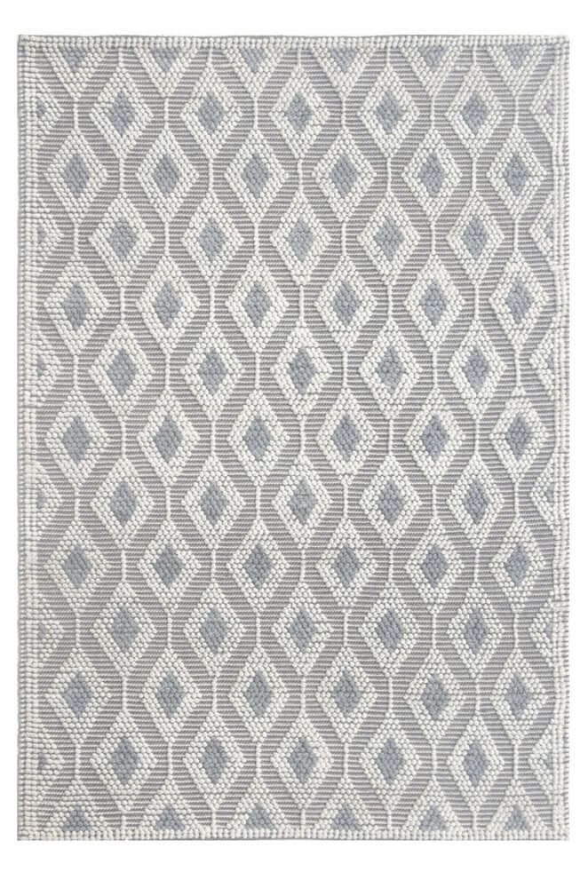 Ivory Gray Diamond Trellis Modern Area Rug | 9' x 13' with crisp diamond pattern in gray and ivory.