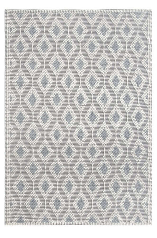 Ivory Gray Diamond Trellis Modern Area Rug | 9' x 13' with crisp diamond pattern in gray and ivory.