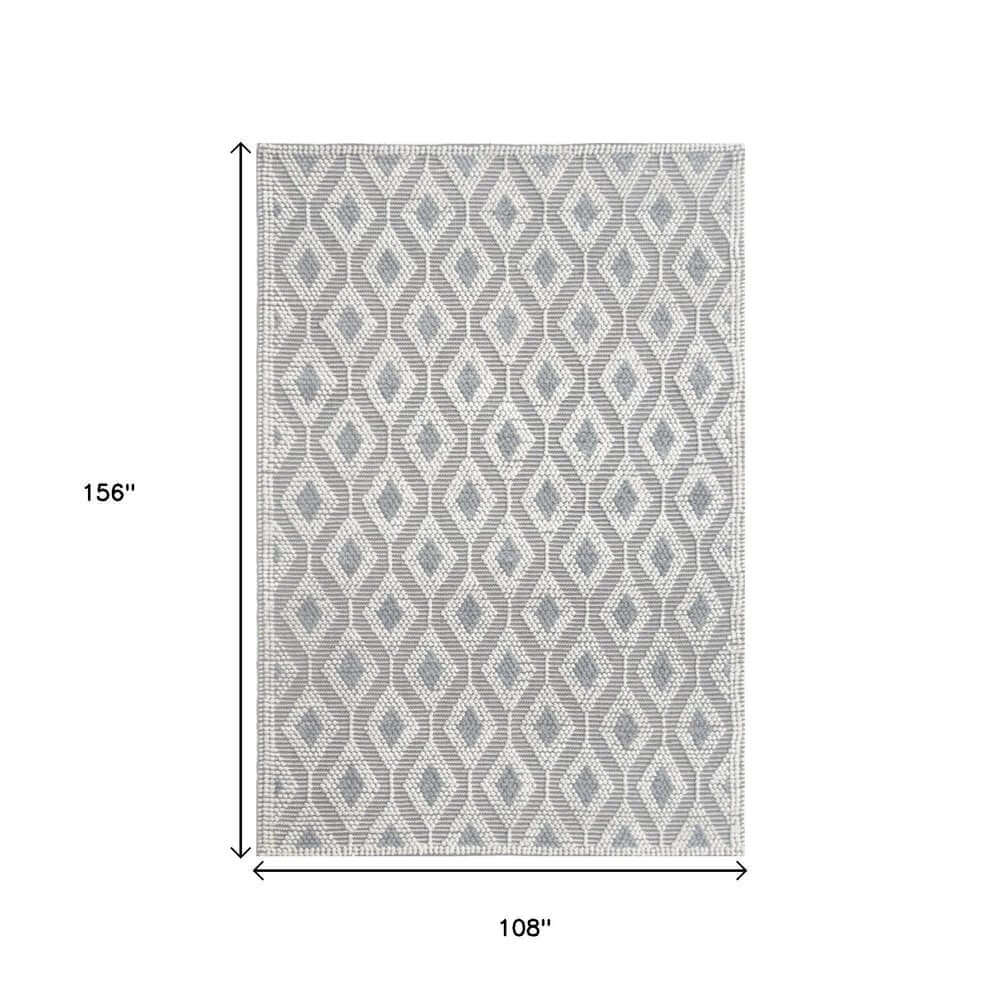 Ivory Gray Diamond Trellis Modern Area Rug | 9' x 13' showcasing a crisp pattern and dimensions 108" x 156".