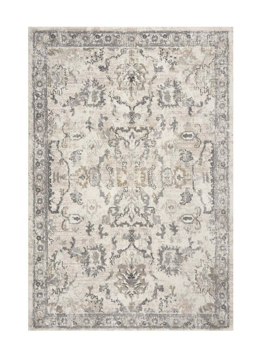 Ivory And Gray Floral Medallion Distressed Area Rug | 9' x 13' - Soft patterned rug in rich gray and ivory tones.