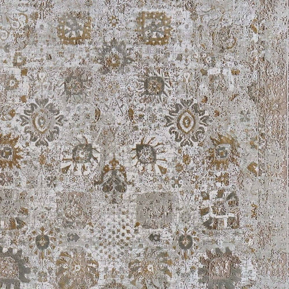 Ivory Gray And Gold Floral Area Rug With Fringe Area Rug | 9' x 13' soft pattern featuring rich detail and timeless character.