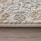 Ivory Gray And Gold Oriental Area Rug With Fringe Area Rug | 9' x 13' close-up texture and fringe detail.