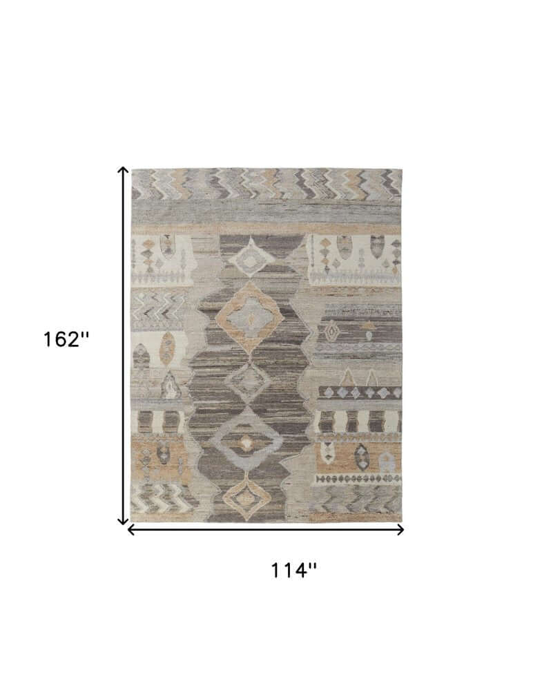 Ivory Gray and Orange Wool Moroccan Hand Knotted Area Rug | 9' x 13' with global pattern and warm texture.