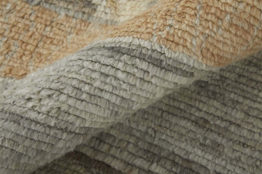 Ivory Gray and Orange Wool Moroccan Hand Knotted Area Rug – close-up detail