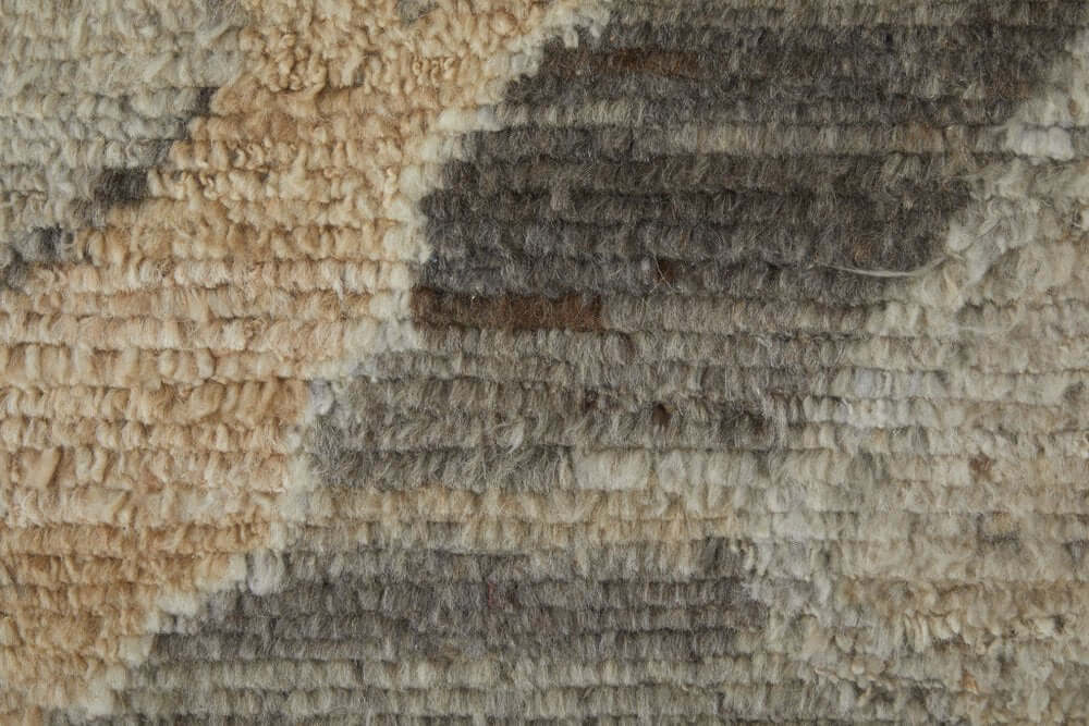 Ivory Gray and Orange Wool Moroccan Hand Knotted Area Rug | 9' x 13' close-up texture and pattern detail.