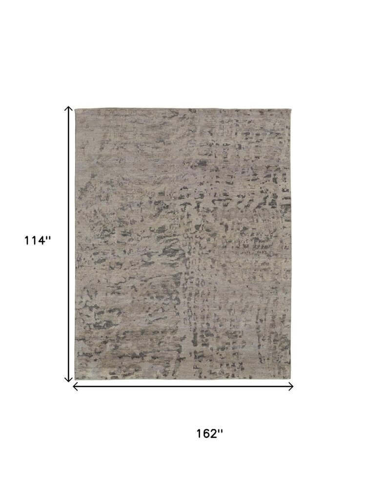 Ivory And Gray Wool Abstract Hand Knotted Area Rug | 9' x 13'. Dimensions: 114" x 162".