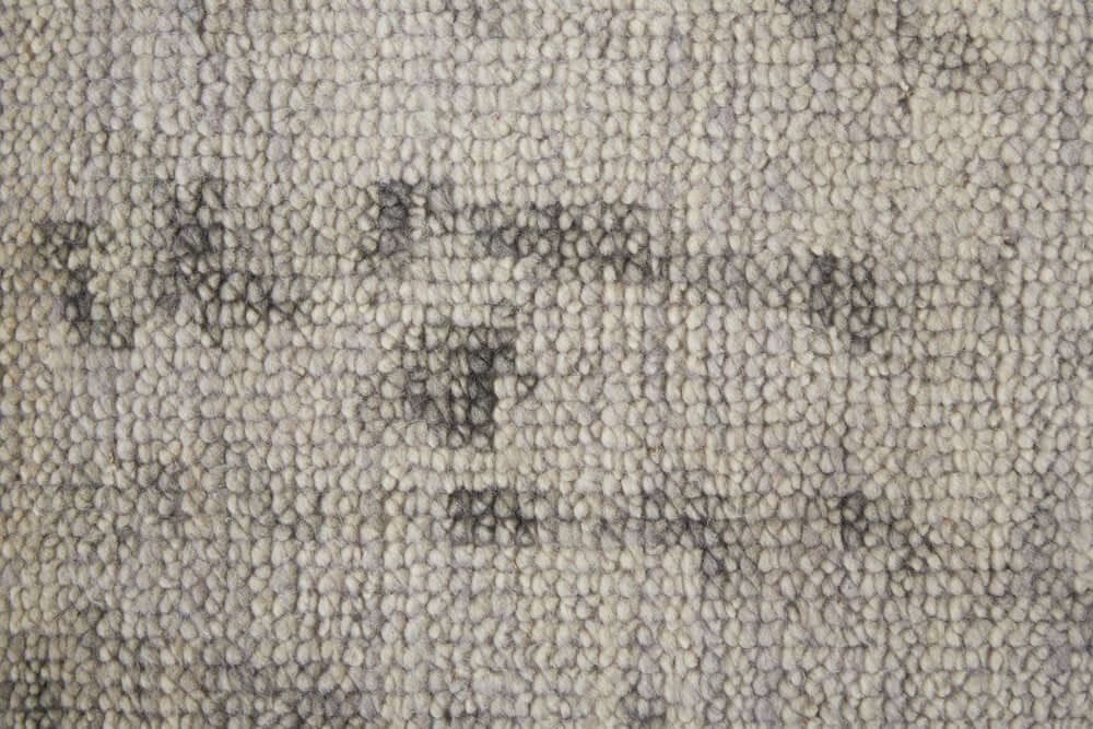 Ivory And Gray Wool Abstract Hand Knotted Area Rug | 9' x 13' texture close-up showing the unique wool construction and abstract pattern.