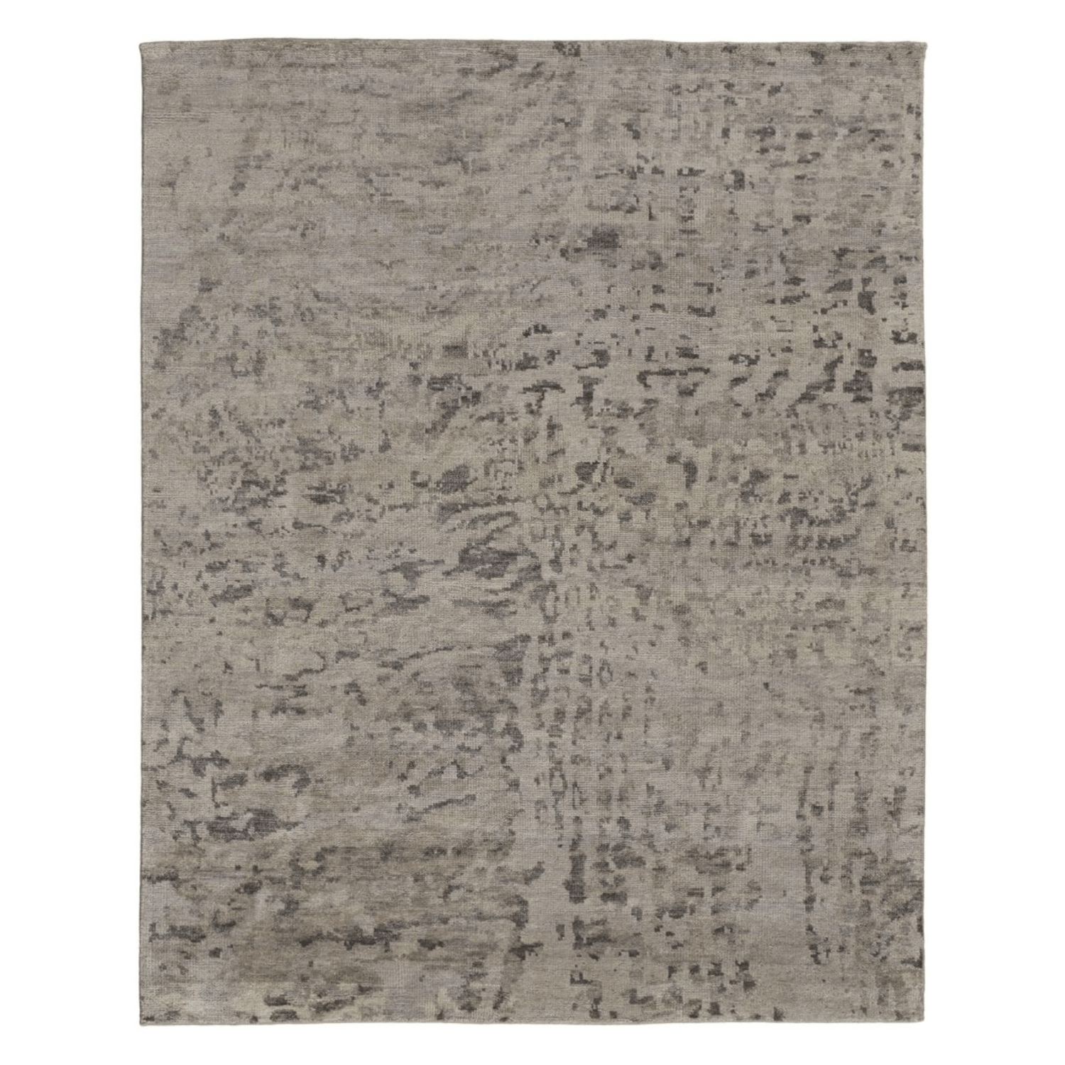 Ivory And Gray Wool Abstract Hand Knotted Area Rug | 9' x 13' showcasing a contemporary gray and ivory abstract design.