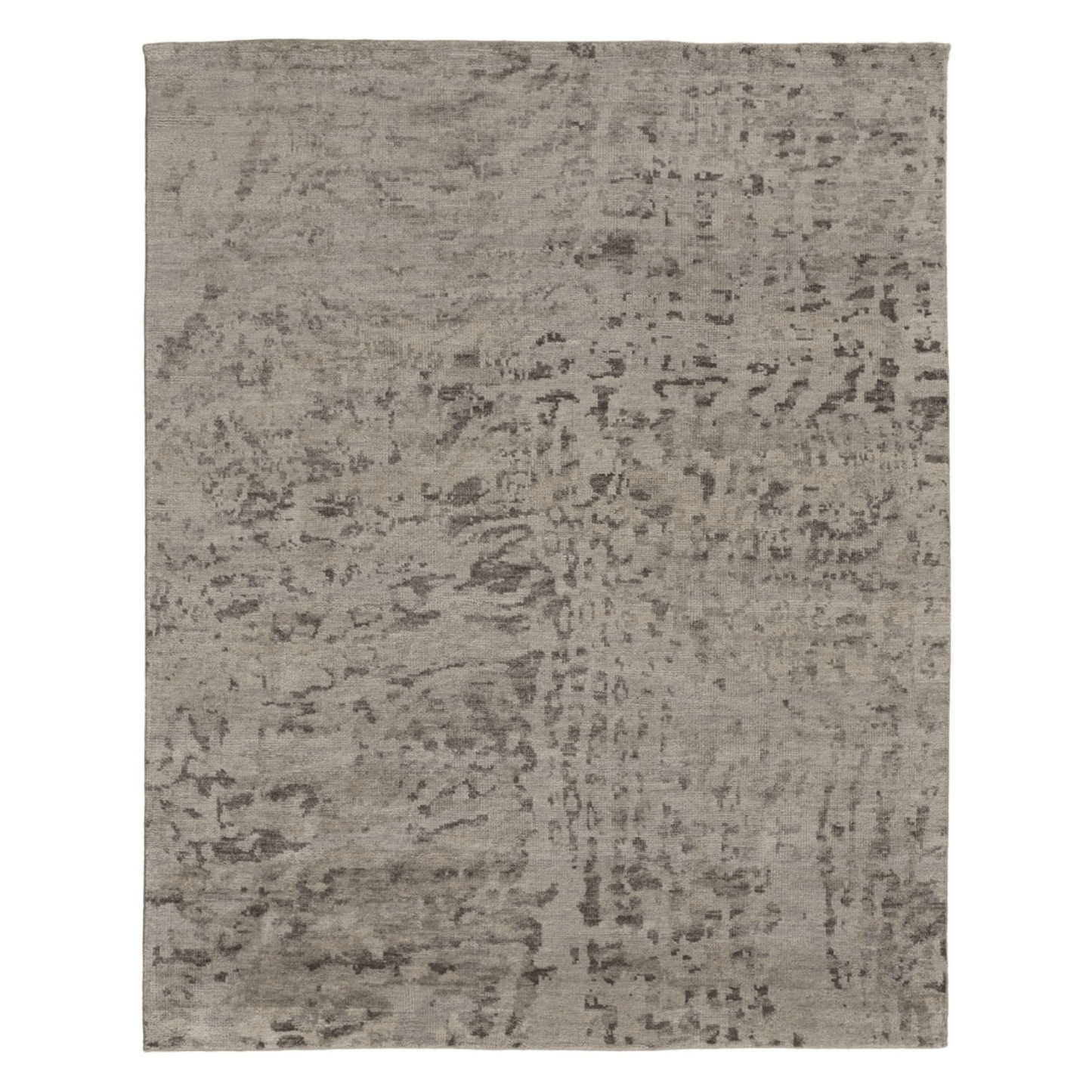 Ivory And Gray Wool Abstract Hand Knotted Area Rug | 9' x 13' showcasing a contemporary gray and ivory abstract design.