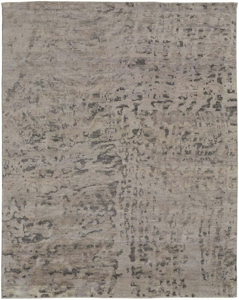 Ivory And Gray Wool Abstract Hand Knotted Area Rug | 9' x 13' showcasing a contemporary gray and ivory design.