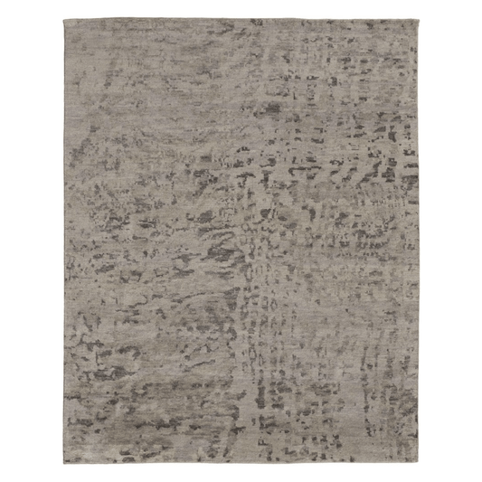 Ivory And Gray Wool Abstract Hand Knotted Area Rug | 9' x 13' showcasing a contemporary gray and ivory abstract design.