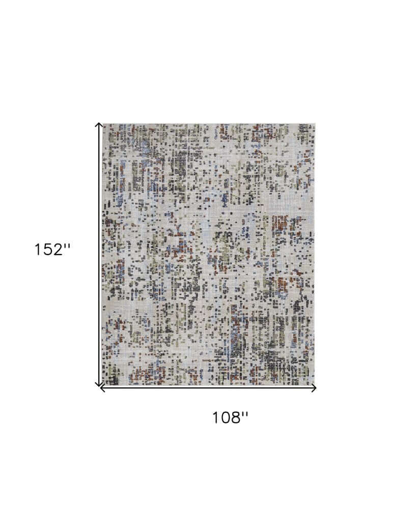 Ivory Green and Blue Abstract Power Loom Area Rug | 9' x 13' dimensions 108'' x 152'' with abstract design