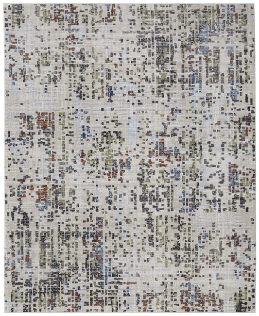 Ivory Green and Blue Abstract Power Loom Area Rug | 9' x 13' with a contemporary design and vibrant color palette.