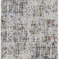Ivory Green and Blue Abstract Power Loom Area Rug | 9' x 13'. Contemporary design with abstract movement.