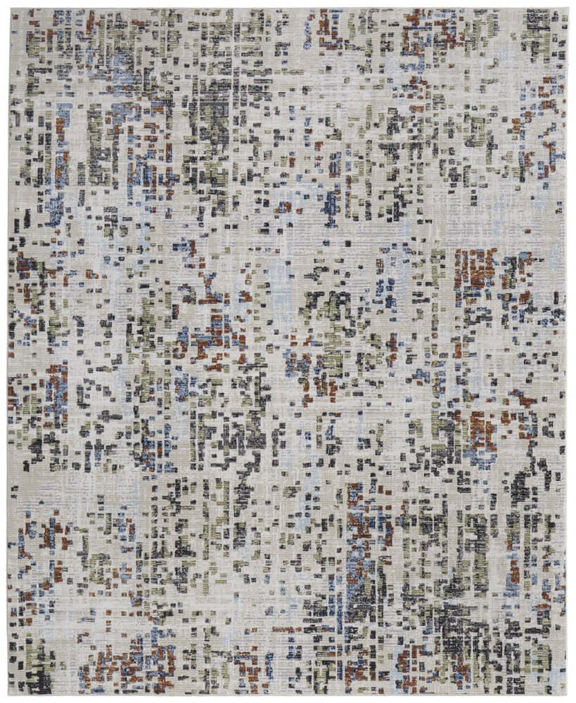 Ivory Green and Blue Abstract Power Loom Area Rug | 9' x 13' displaying bold colors and contemporary abstract design.