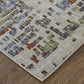 Ivory Green and Blue Abstract Power Loom Area Rug | 9' x 13' close-up view highlighting its design and texture.