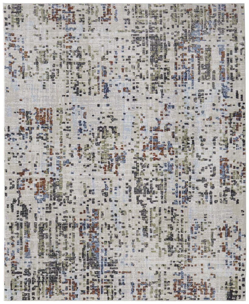 Ivory Green and Blue Abstract Power Loom Area Rug | 9' x 13' with a contemporary abstract pattern.
