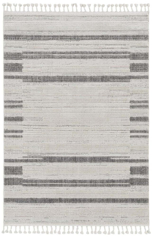 Ivory Grey Machine Woven Abstract Color Block Indoor Area Rug | 9' x 13' with a sleek grey and ivory color palette.