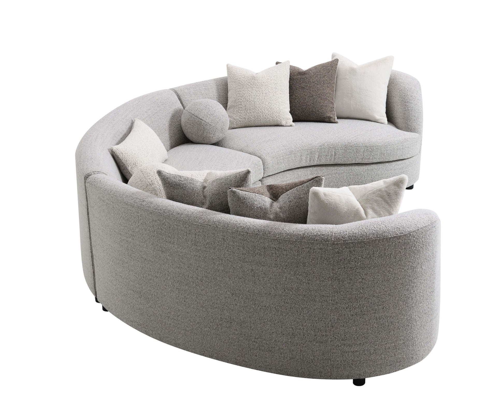 Ivria Gray Bouclé Sectional Sofa – Curved Modular Sofa with 9 Pillows (Modern Statement) in soft texture.