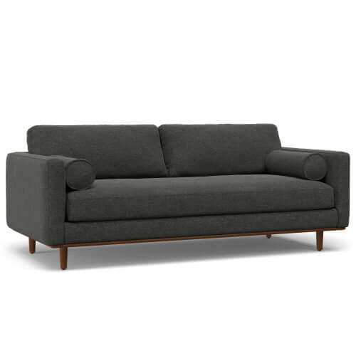 Morrison MCM Fabric Sofa 89" – Modern Mid-Century Upholstered Couch (2 Colors) in dark gray upholstery.