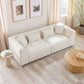 Jefferson 98" Modern Beige Chenille Sofa with Tuxedo Arms & Accent Pillows in a stylish living room setting.