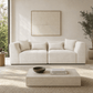 Jefferson 98" Modern Beige Chenille Sofa with Tuxedo Arms & Accent Pillows in a stylish living room setting.