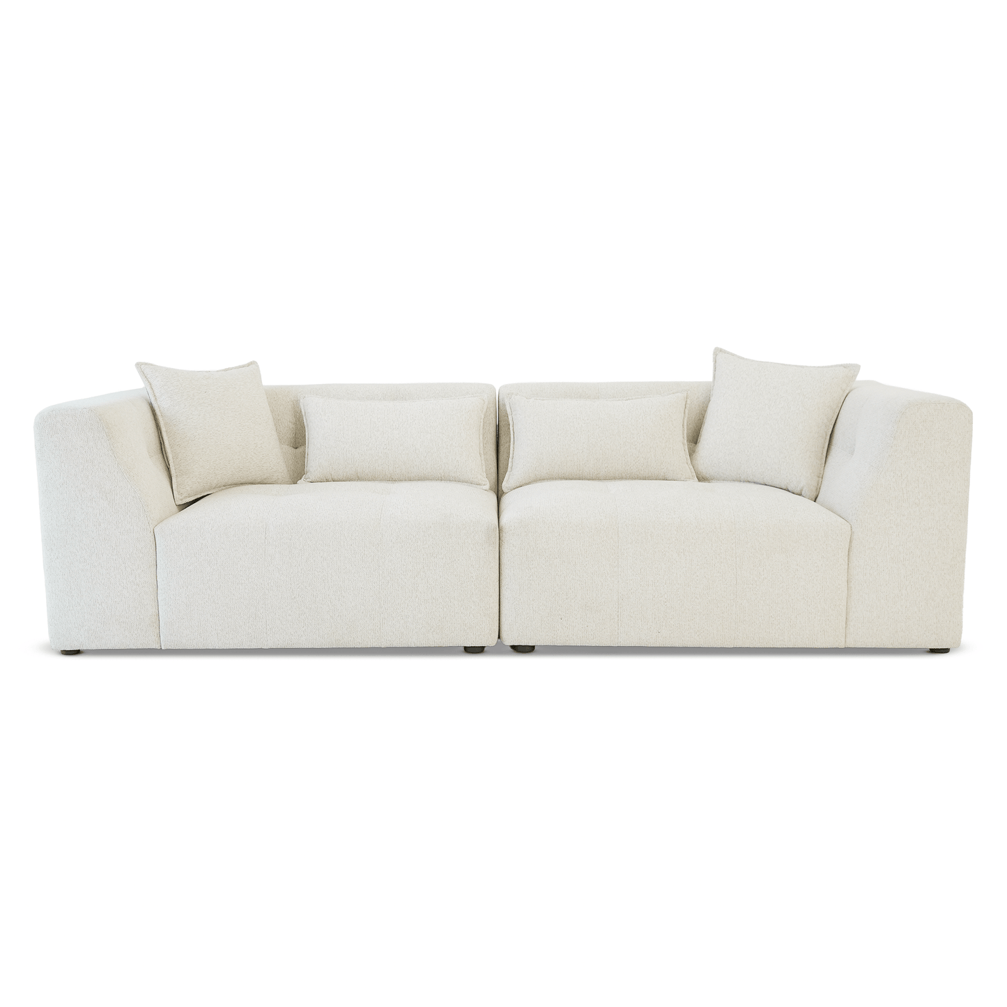 Jefferson 98" Modern Beige Chenille Sofa with Tuxedo Arms & Accent Pillows