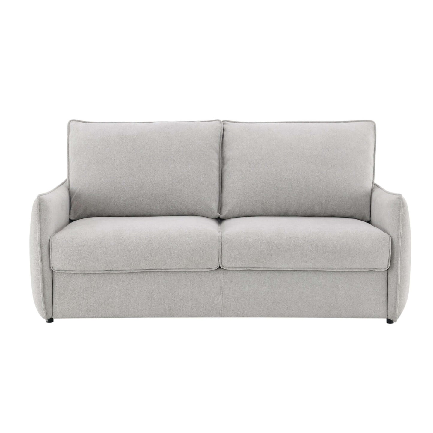 Jinn Beige Chenille Sleeper Sofa – 81” Convertible Sofa Bed with Memory Foam in a light gray fabric.