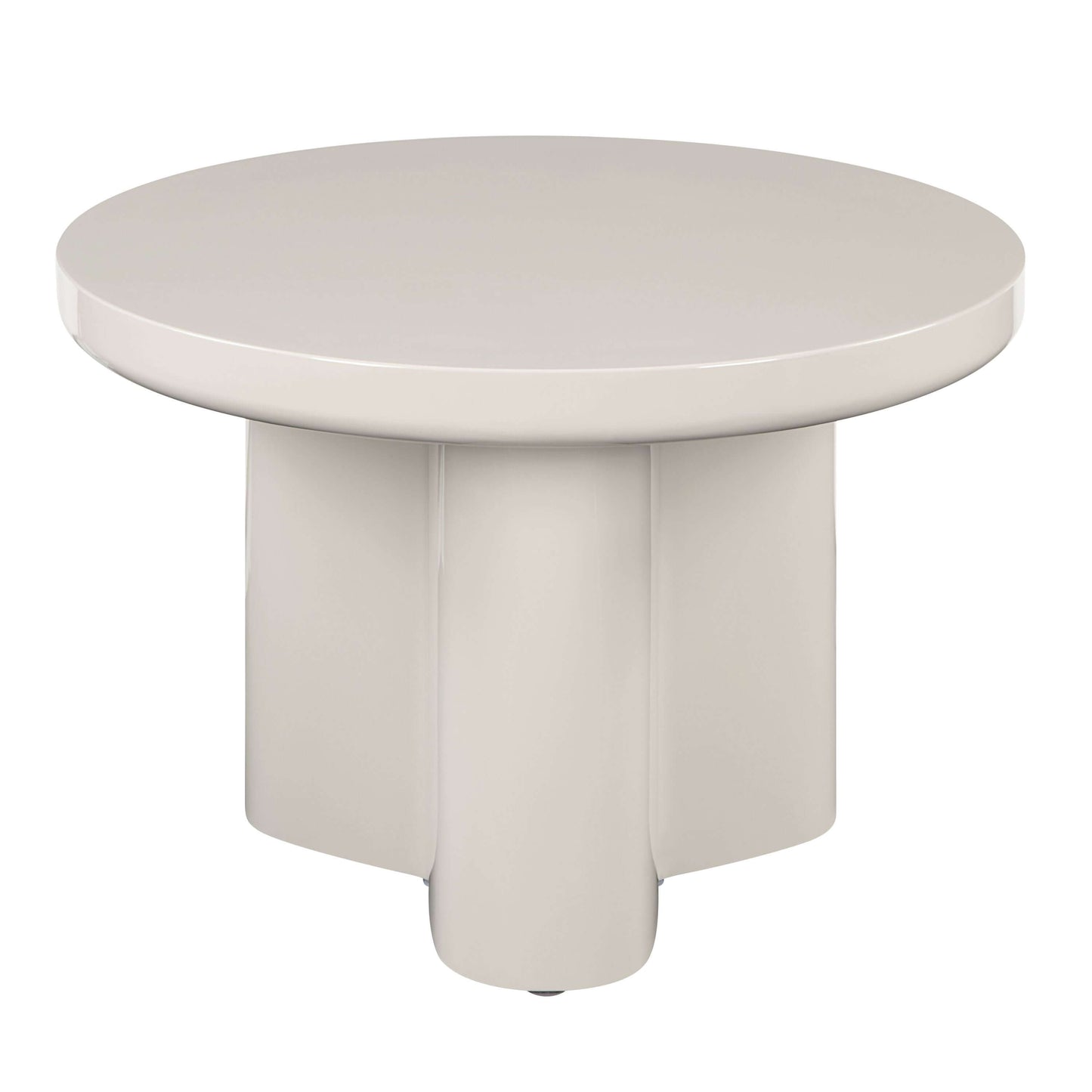 Joane Light Gray High Gloss End Table 24"W featuring a round design and sleek finish for modern interiors.
