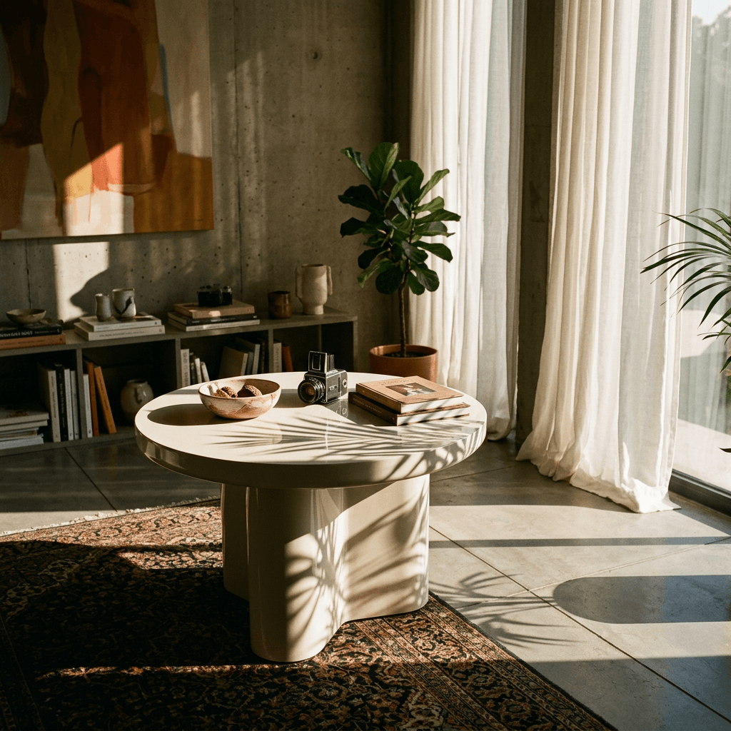 Joane Light Gray High Gloss End Table 24" in a modern living room atmosphere with natural light.