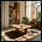 Joane Mustard High Gloss Coffee Table 35" in a stylish living room with plants and sunlight.