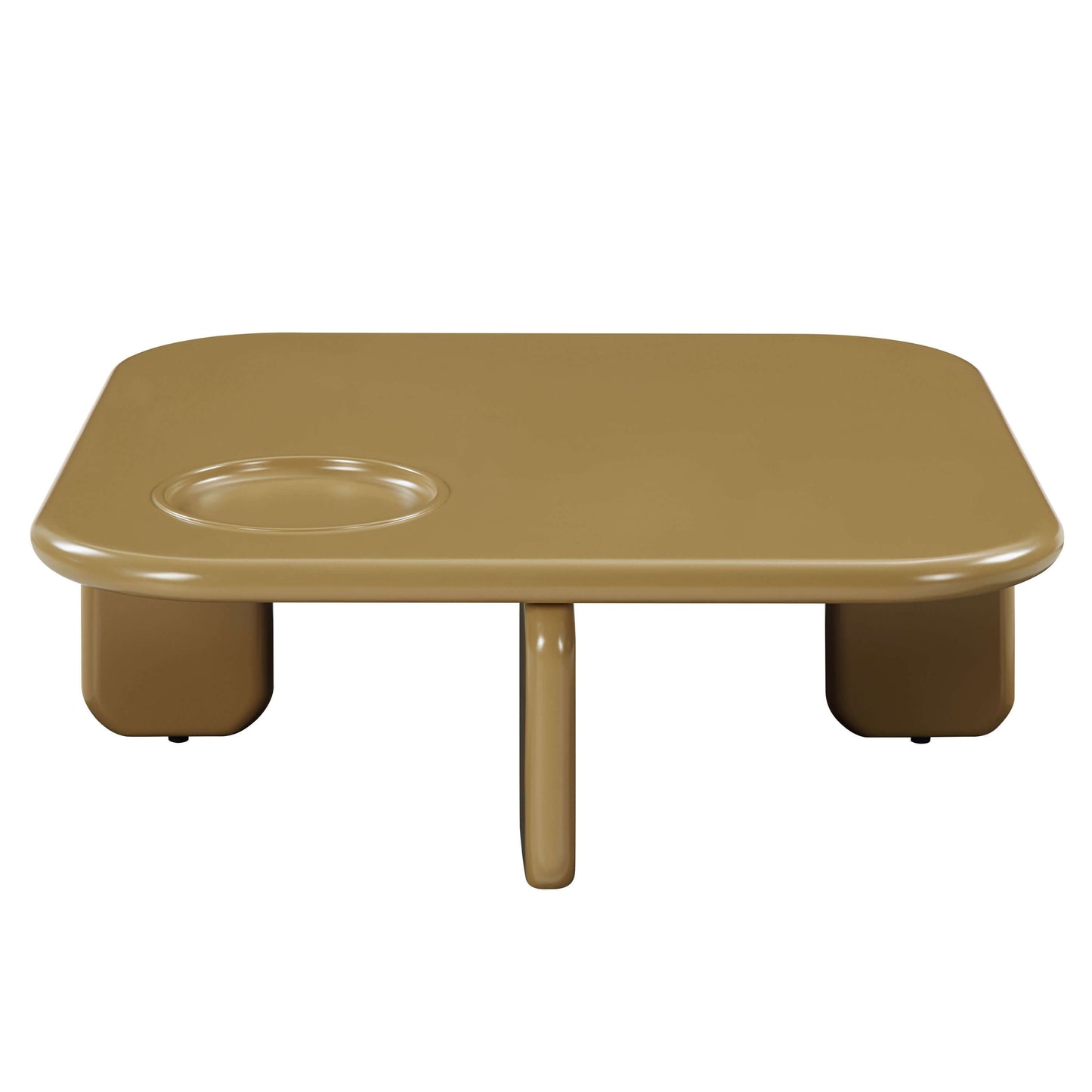 Joane Mustard High Gloss Coffee Table 35"W showcasing a warm yellowish-brown high gloss finish and modern design.
