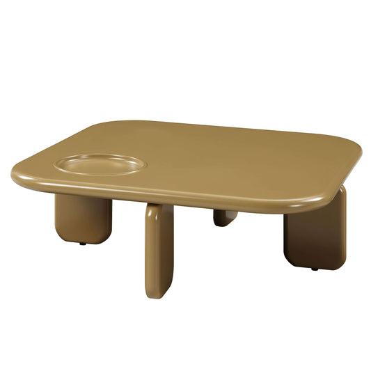 Joane Mustard High Gloss Coffee Table 35" in warm yellowish-brown finish, perfect for modern living spaces.