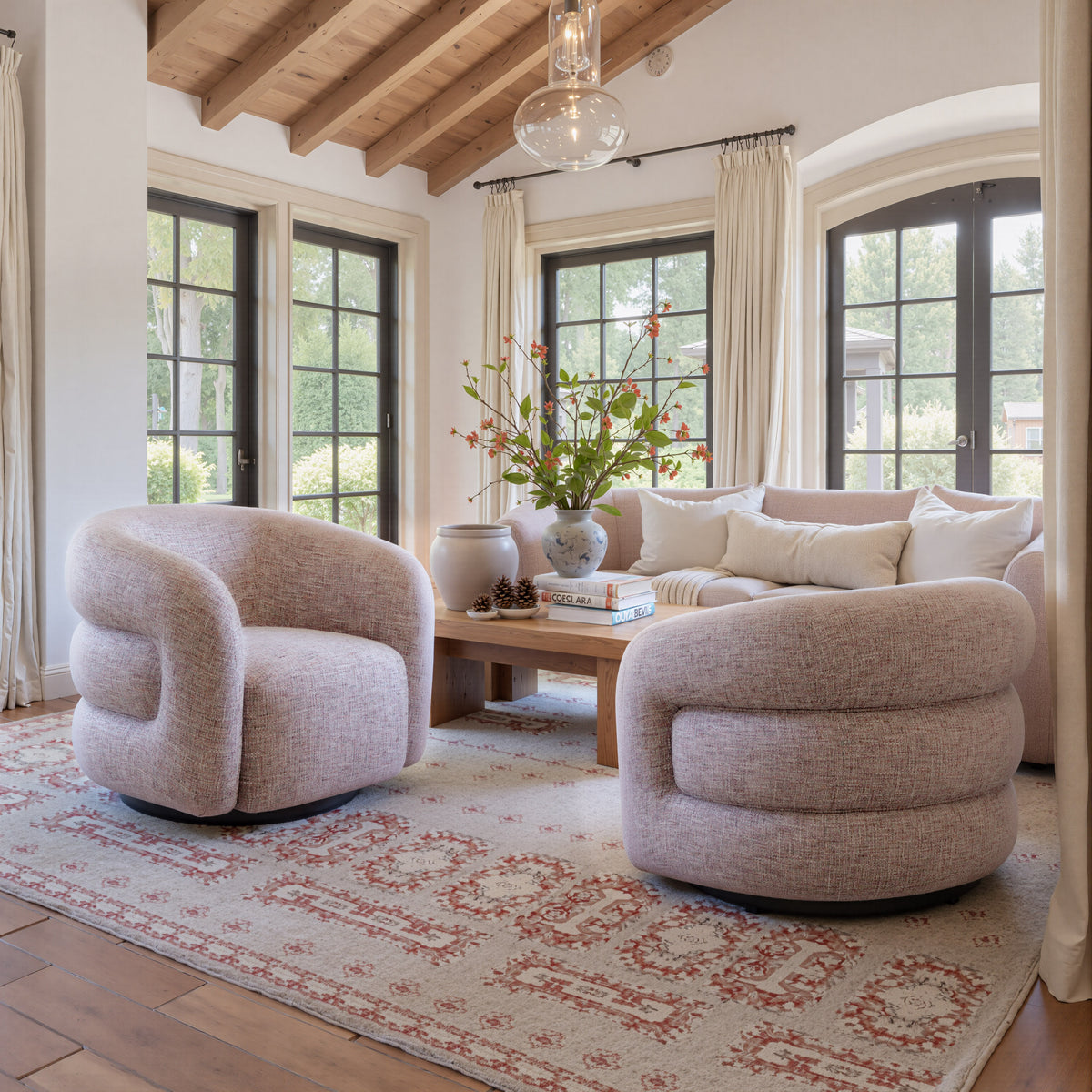Refine Pink Tweed Swivel Chair