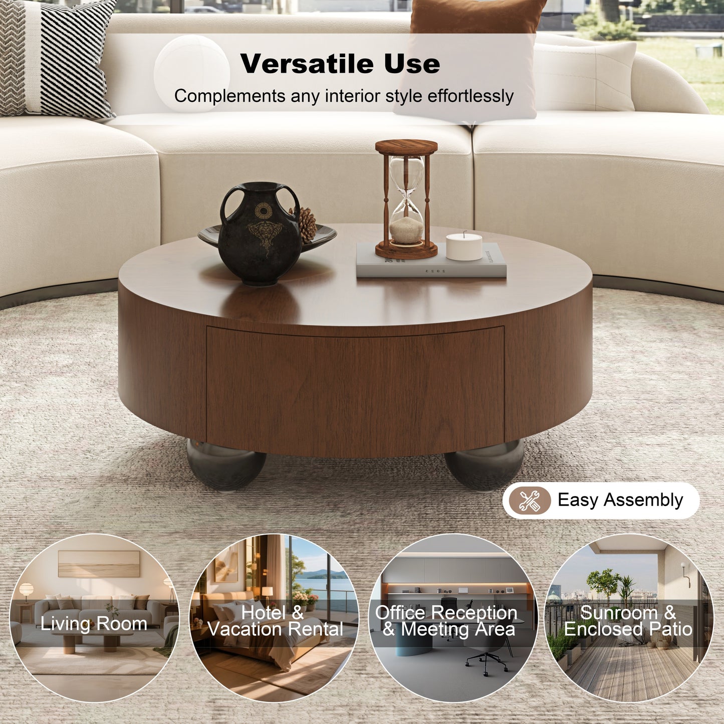 Juniper Walnut Solid Wood & MDF Coffee Table – 35.43" Round Coffee Table – view 20