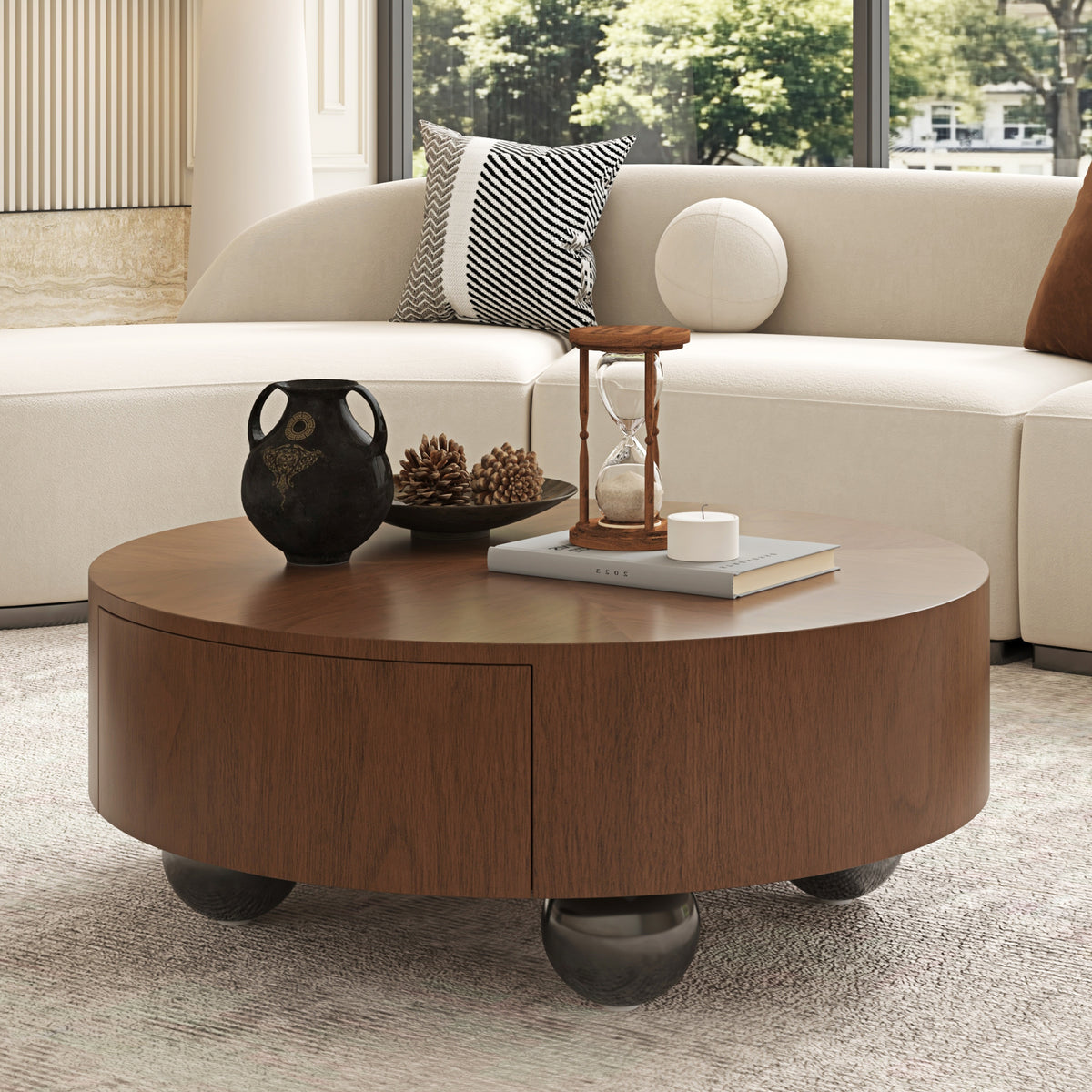 Juniper Walnut Solid Wood & MDF Coffee Table – 35.43" Round Coffee Table – view 4