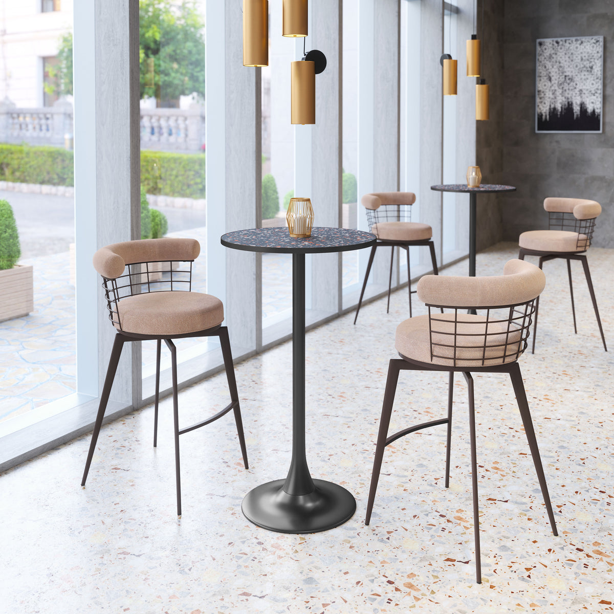 Saku Beige & Brown Swivel Barstool