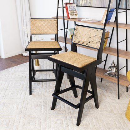 Keira Black Rattan Bar Stool – 18.1" Bar Stool – view 2