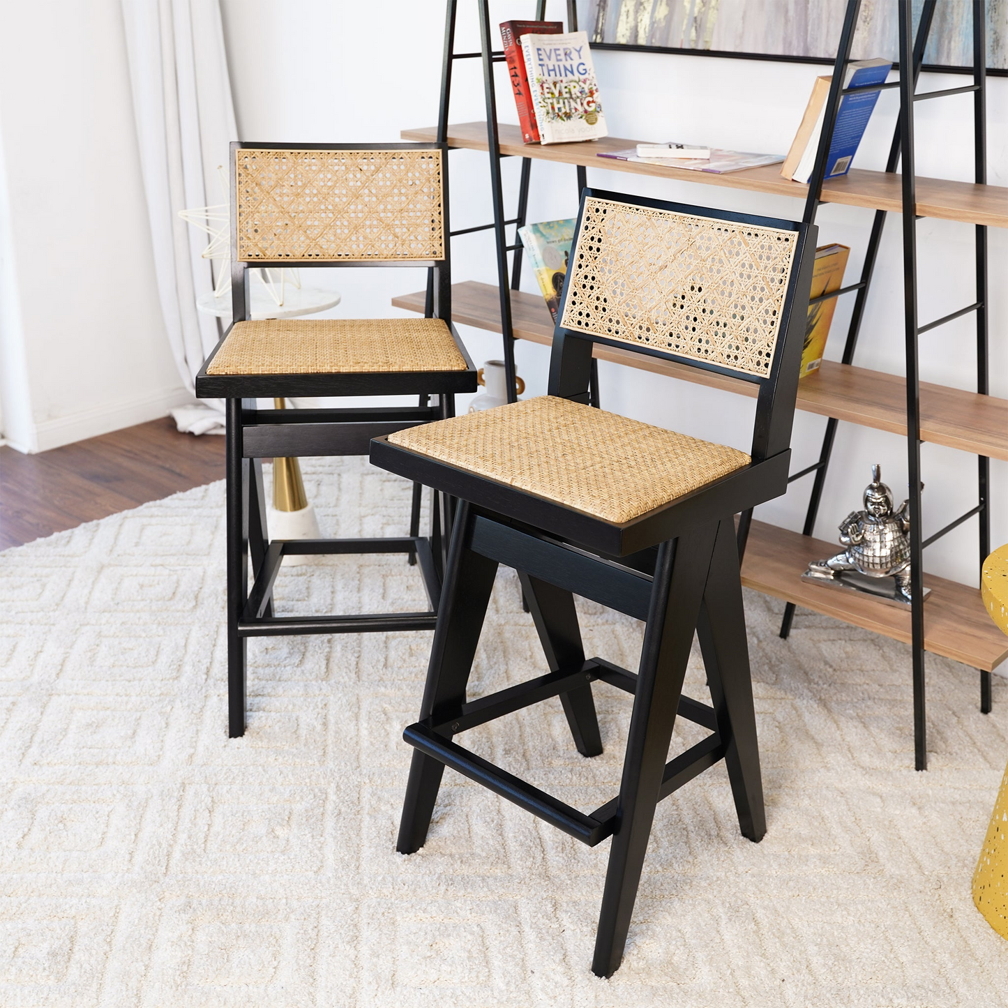Keira Black Rattan Bar Stool – 18.1" Bar Stool – view 2
