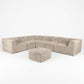Keira Faux Fur L-Shaped Modular Sectional – 134" 7-Piece Taupe Sofa with Ottoman
