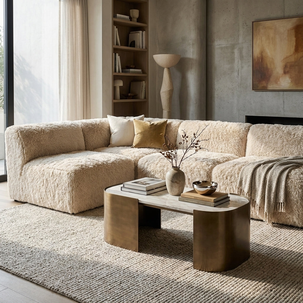 Keira Faux Fur Modular Sectional Sofa – 5-Piece Sand Sofa, Corner Wedge Not Included – view 2