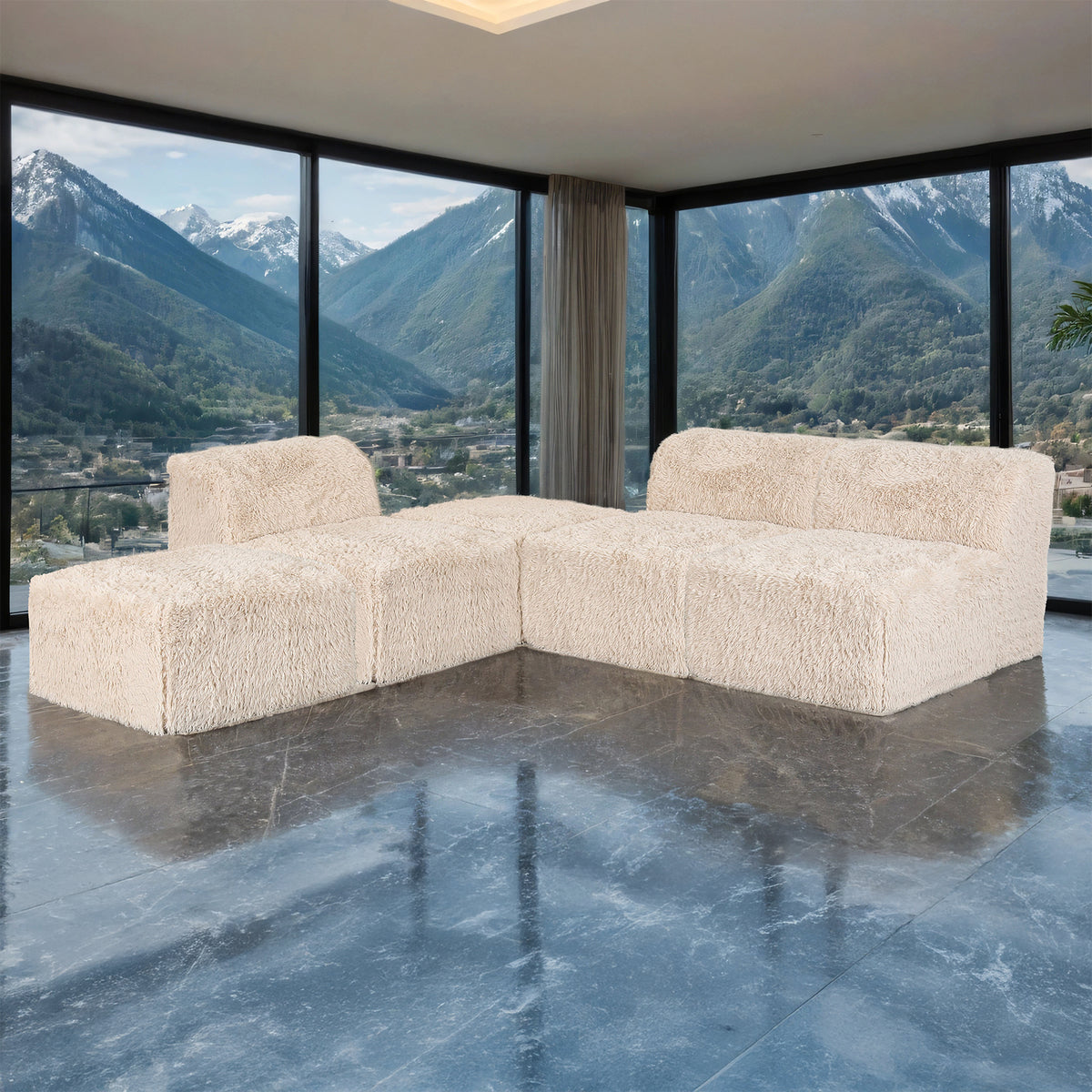 Keira Faux Fur Modular Sectional Sofa – 5-Piece Sand Sofa, Corner Wedge Not Included – view 3