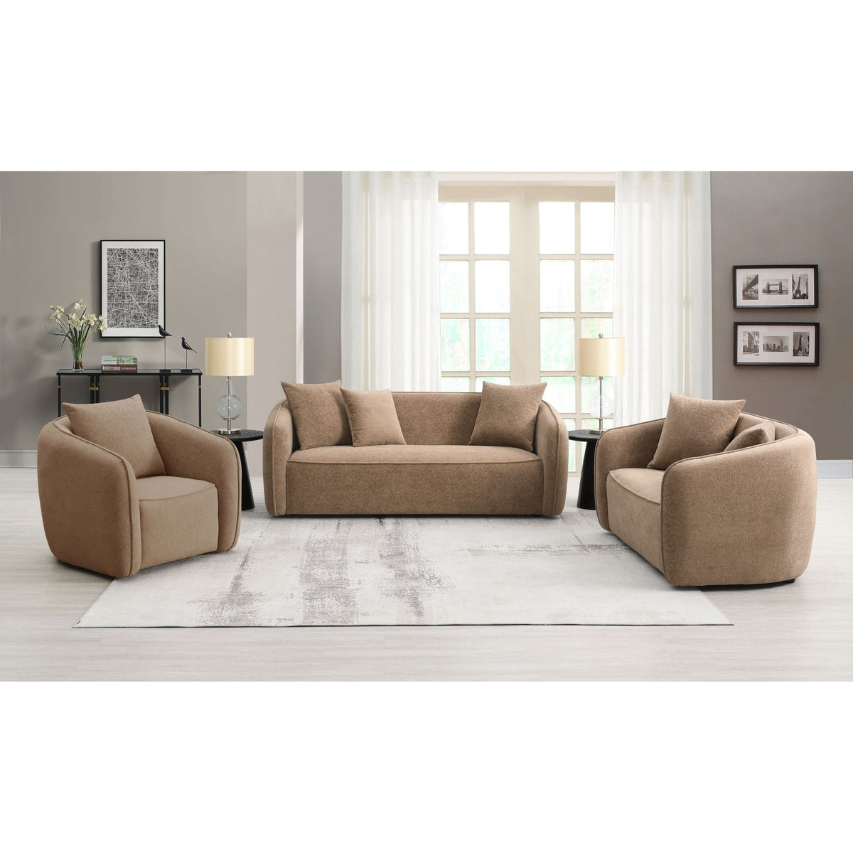 Keith Brown Chenille 3PCS Living Room Set (comes with matching color toss pillows)